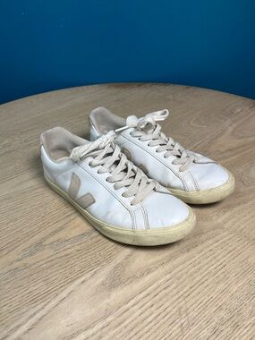 Veja Esplar Women’s Leather Sneakers Lace Up Casual Shoes White Beige Size 7